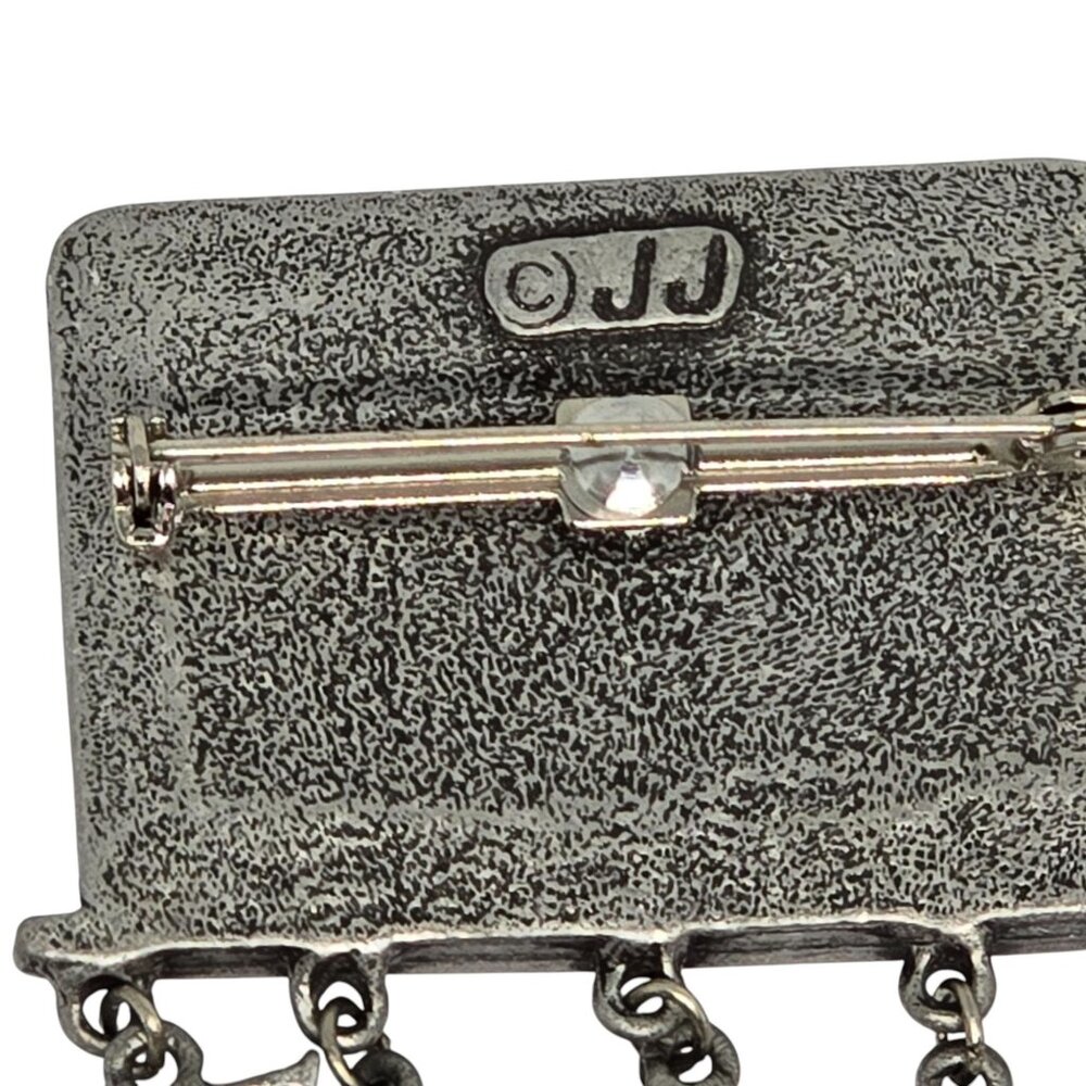 Vintage Teacher Math Brooch Pewter Dangle Charms Book Ruler Calculator - Picture 8 of 9